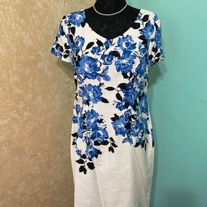 Talbots White/Blue Floral Dress Sz 12P